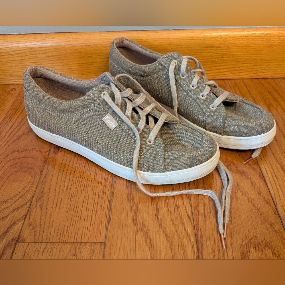 Keds Taupe Canvas Lace-Up Sneakers